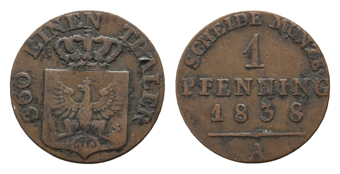  Brandenburg-Preußen, 1 Pfennig  1838 A   