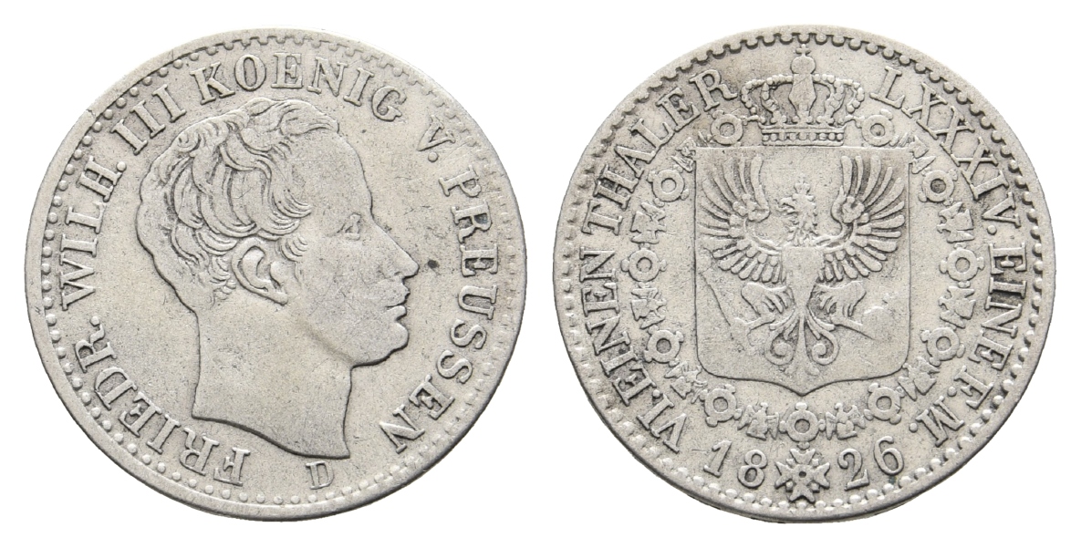  Brandenburg-Preußen, 1/6 Taler 1826 D   
