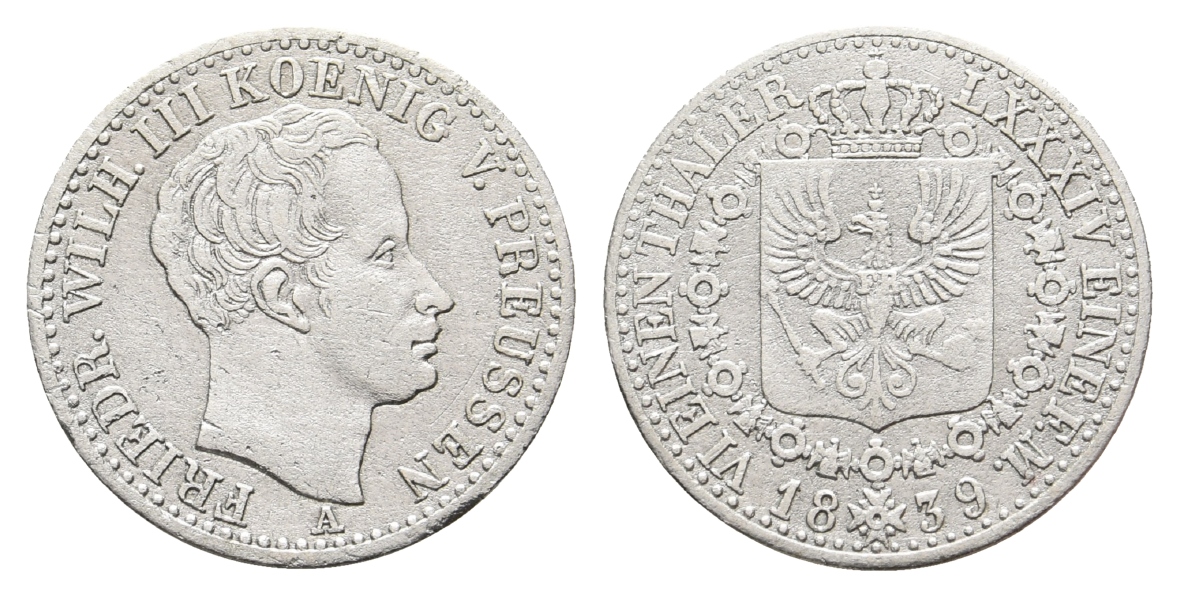  Brandenburg-Preußen, 1/6 Taler 1839 A   