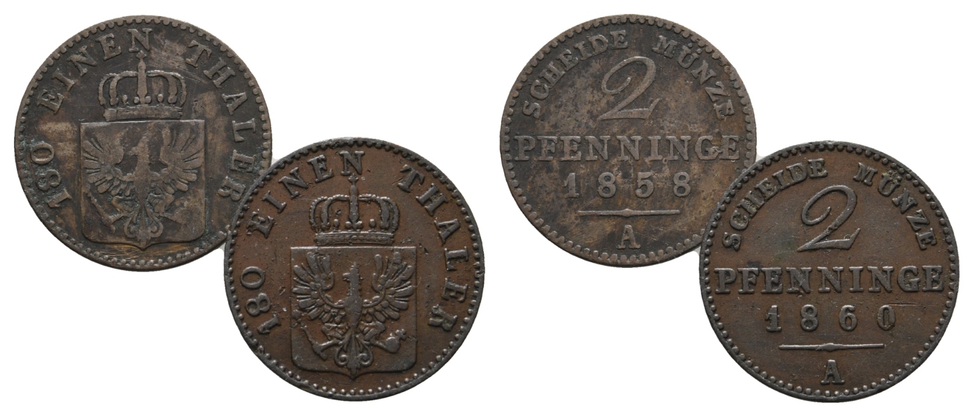  Brandenburg-Preußen, 2 x 2 Pfennige 1858/60 A   