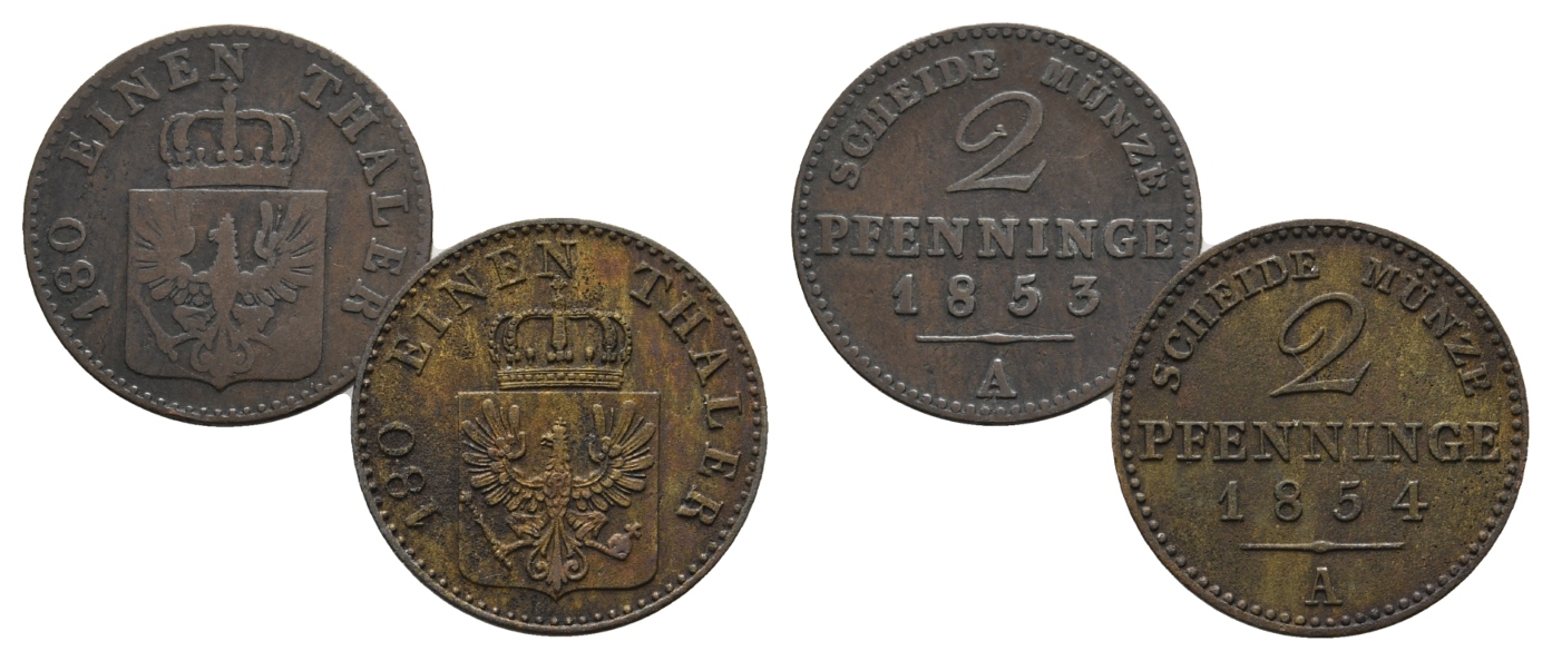  Brandenburg-Preußen, 2 x 2 Pfennige 1853/54 A   