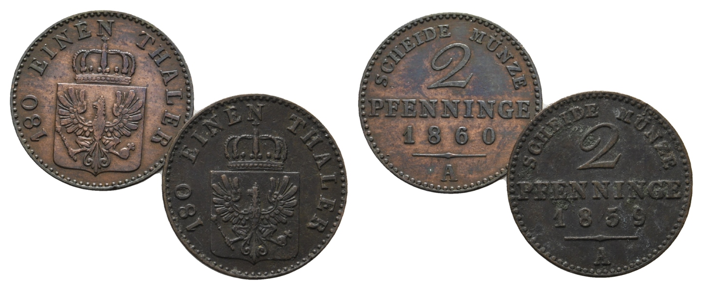  Brandenburg-Preußen, 2 x 2 Pfennige 1860/59 A   