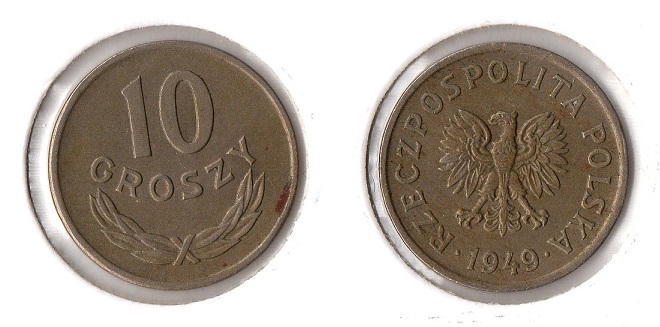  Republik Polen (1945-1952) 10 Groszy 1949 (K-N) vz Schön# 34   