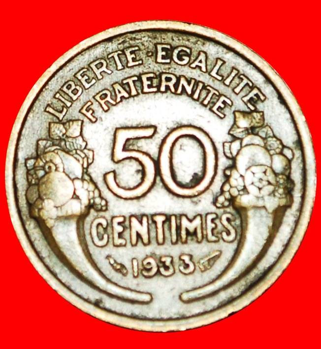  ·  3. REPUBLIK (1870-1940) FÜLLHÖRNER: FRANKREICH ★ 50 CENTIMES 1933! 9 geschlossen! OHNE VORBEHALT   