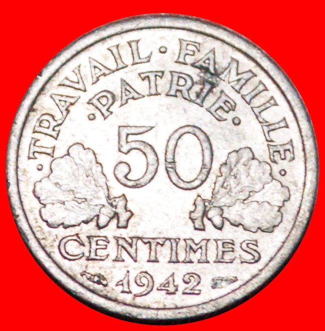  · AXE & GRAIN SPRIGS: FRANCE ★ 50 CENTIMES 1942! VICHY FRENCH STATE! LOW START★NO RESERVE!   