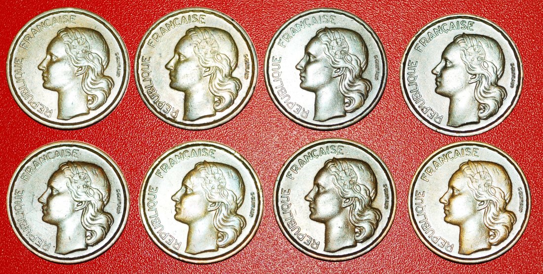  · COCK: FRANCE ★ 20 FRANCS COMPLETE SET 8 COINS 1950-1953! LOW START ★ NO RESERVE!   