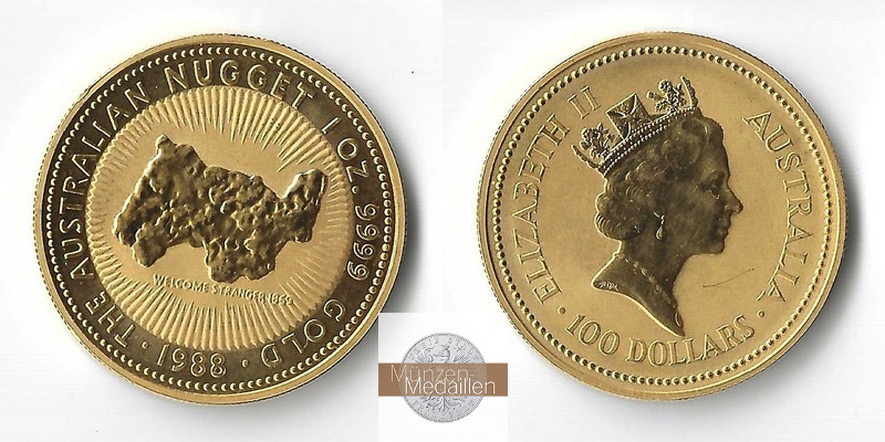 Australien  100 Dollar MM-Frankfurt Feingold: 31,1g Nugget 1988 