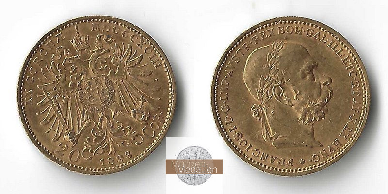 Österreich MM-Frankfurt  Feingold: 6,10g 20 Kronen 1893 