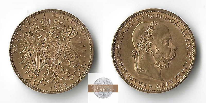 Österreich MM-Frankfurt  Feingold: 6,10g 20 Kronen 1898 