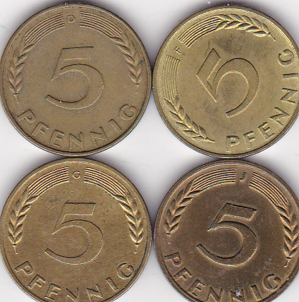  5 Pfennig Kursmünzensatz 1966, DFGJ komplett   