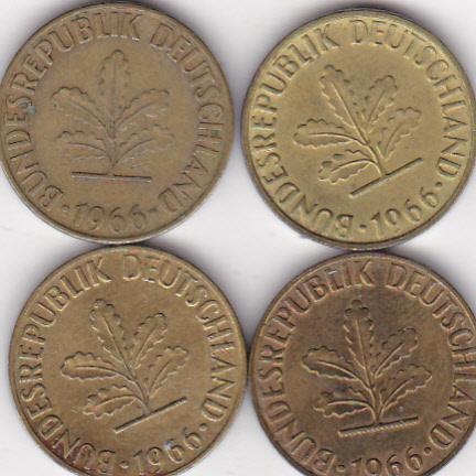  5 Pfennig Kursmünzensatz 1966, DFGJ komplett   