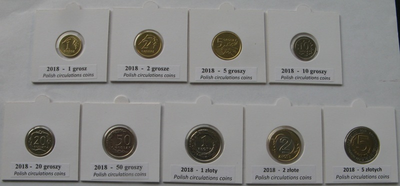  2018, Polen, ein kompletter Satz polnischer Umlaufmünzen   