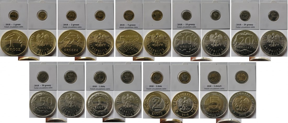  2018, Poland, complete set of Polish standard circulation coins   