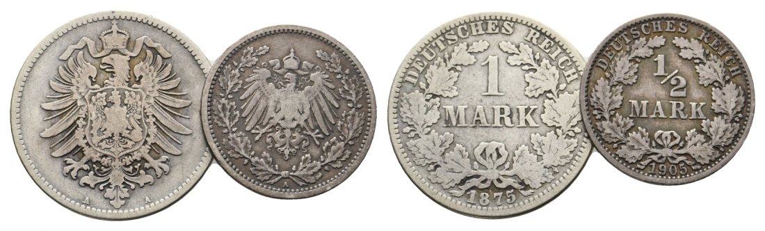 Deutsches Reich; 2 Kleinmünzen 1875/1905   