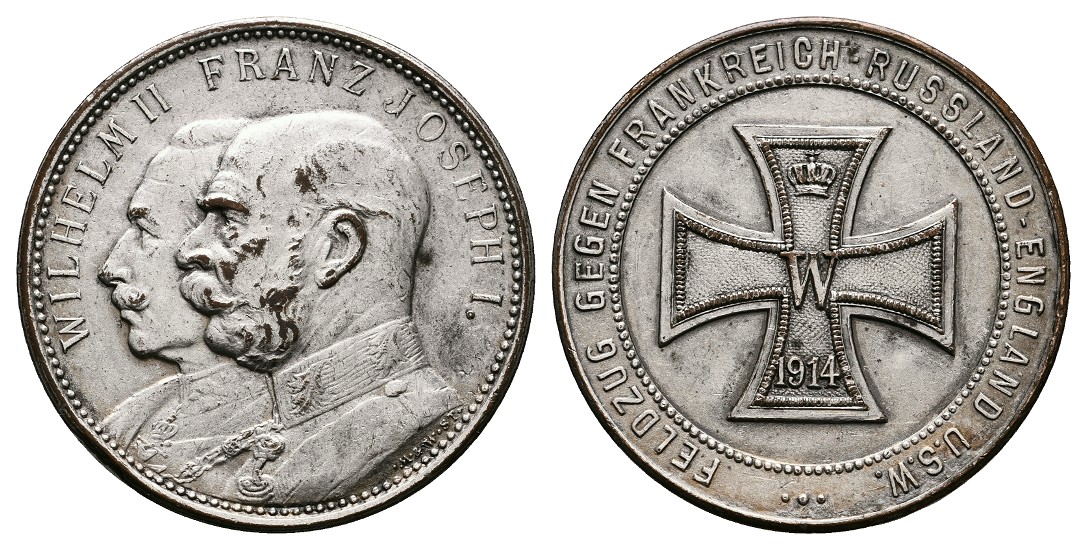  Linnartz 1. Weltkrieg versilberte Bronzemedaille 1914 (M&W) a.d. Feldzug vz Gewicht: 16,2g   