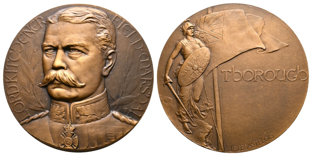  Linnartz 1. Weltkrieg Bronzemedaille o.J. (Legastelois) Herbert Kitchener f.stgl Gewicht: 137,1g   