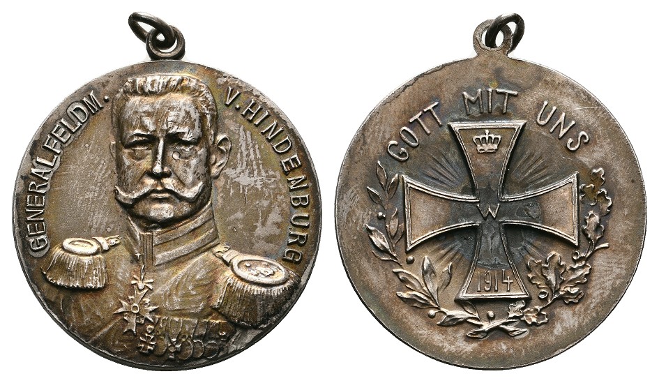 Linnartz Hindenburg tragbare Silbermedaille 1914 Eisernes Kreuz vz+ Gewicht: 8,6g   