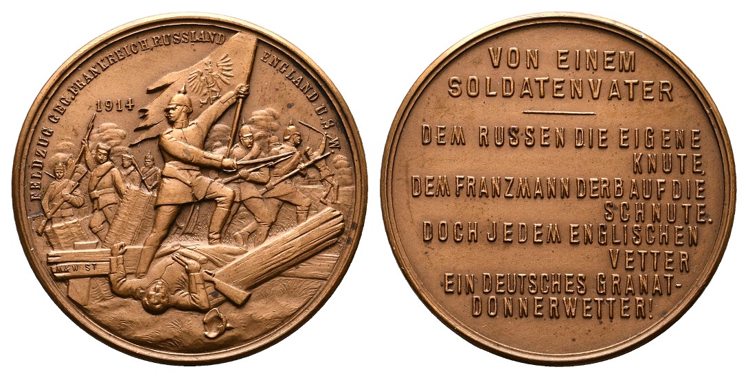  Linnartz 1. Weltkrieg Bronzemedaille 1914 (M&W) a.d. Feldzug f.stgl Gewicht: 16,6g   