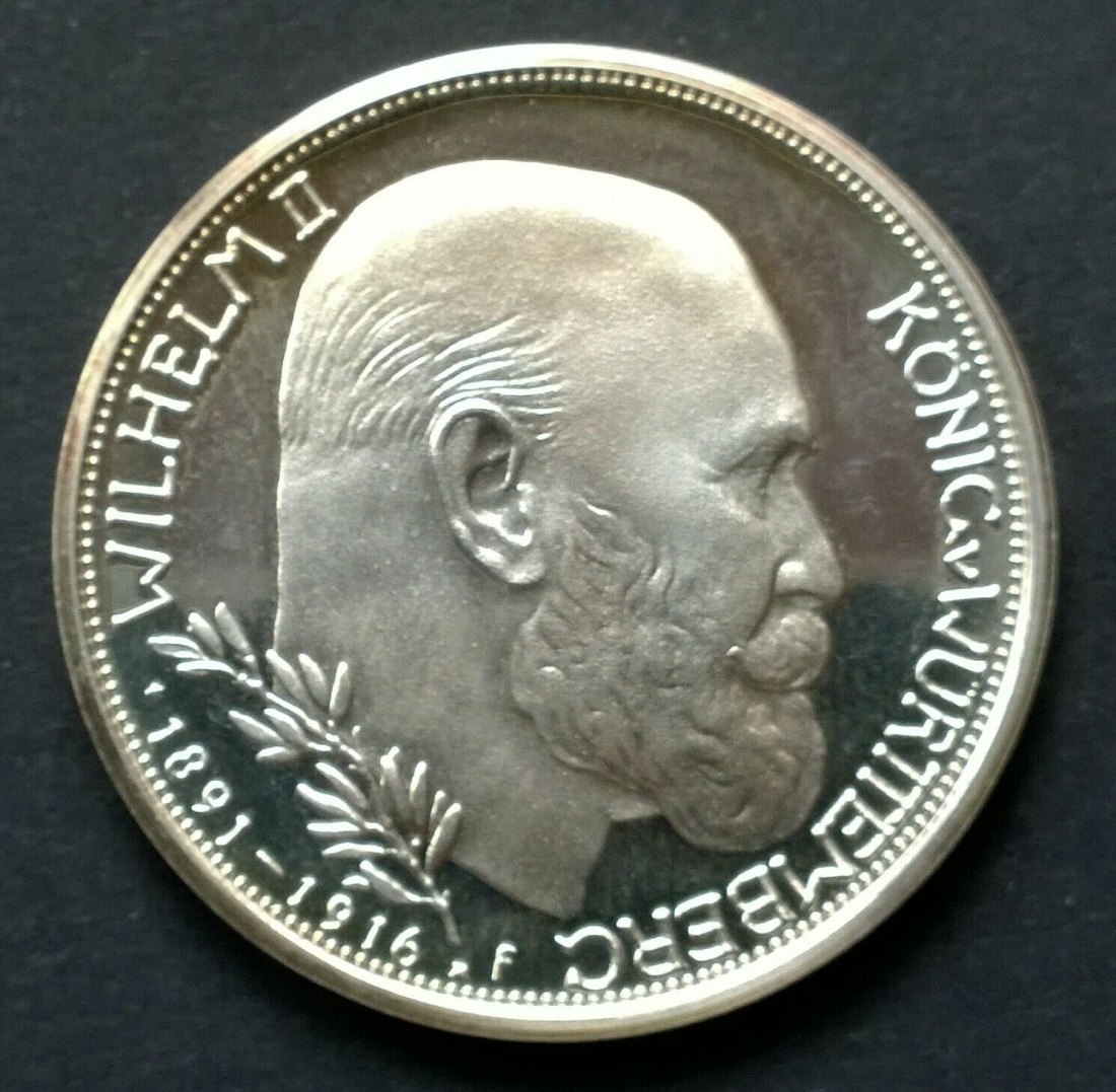 3 MARK KÖNIG WILHELM VON WÜRTHEMBERG 1916/1995 NP FEINSILBER 999/1000 PP