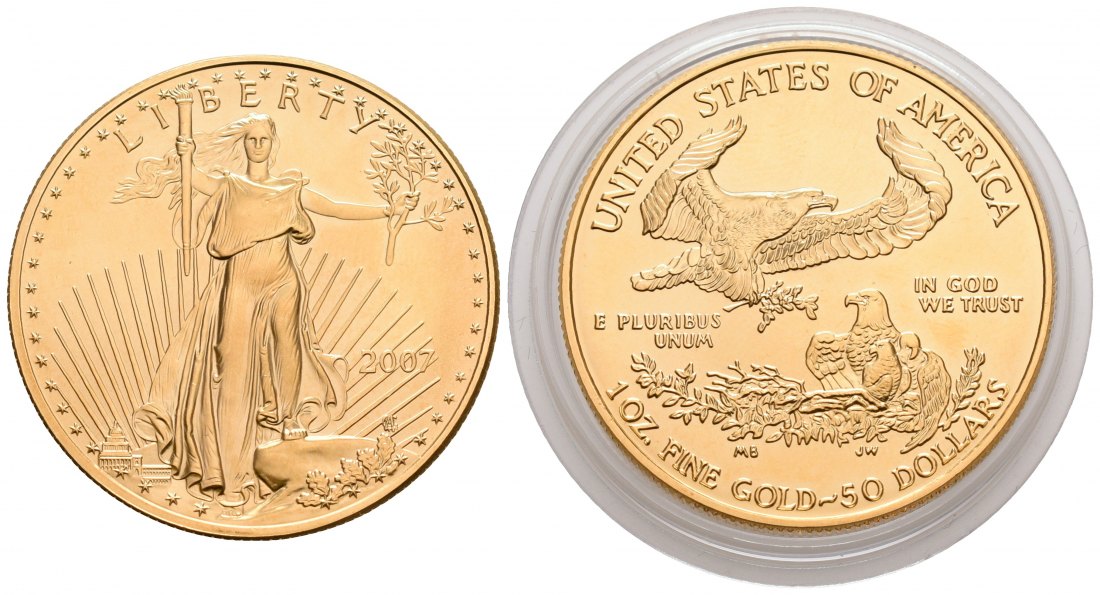 PEUS 4741 USA 31,1 g Feingold. 50 Dollars GOLD Unze 2007 Stempelglanz (Kapsel)
