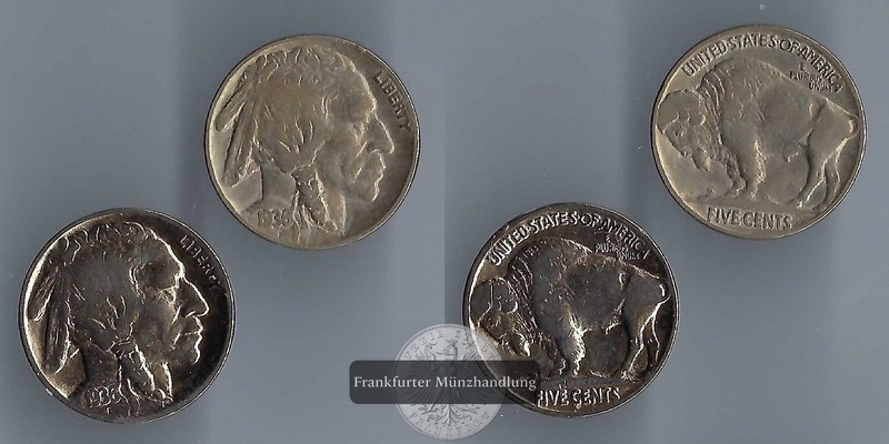  USA, 2x 5 Cents 1936 American Bison FM-Frankfurt  Kupfer/Nickel   