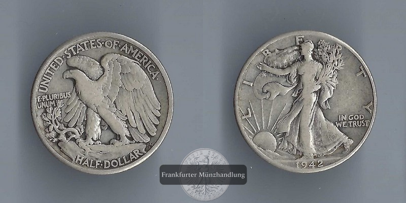  USA Half Dollar  1942  Walking Liberty    FM-Frankfurt    Feinsilber: 11,25g   