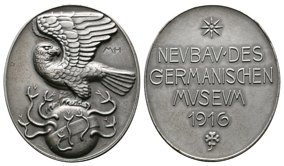  Linnartz Nürnberg Ovale Eisenmedaille 1916(Heilmaier) Neubau Germanisches Museums vz Gewicht: 38g   