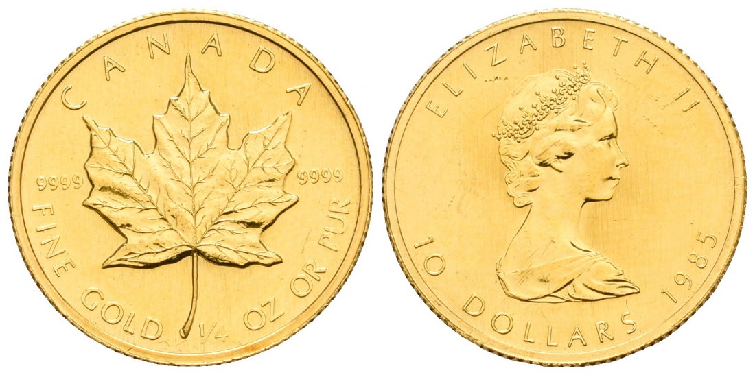 PEUS 4746 Kanada 7,78 g Feingold. Maple Leaf 10 Dollars GOLD 1/4 Unze 1985 Kl. Kratzer, Vorzüglich +