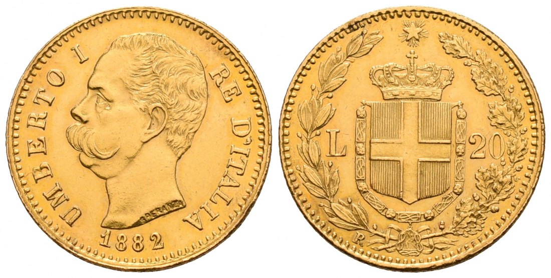 PEUS 4759 Italien 5,81 g Feingold. Umberto I. (1878 - 1900) 20 Lire GOLD 1882 R Rom Kl. Kratzer, Sehr schön +