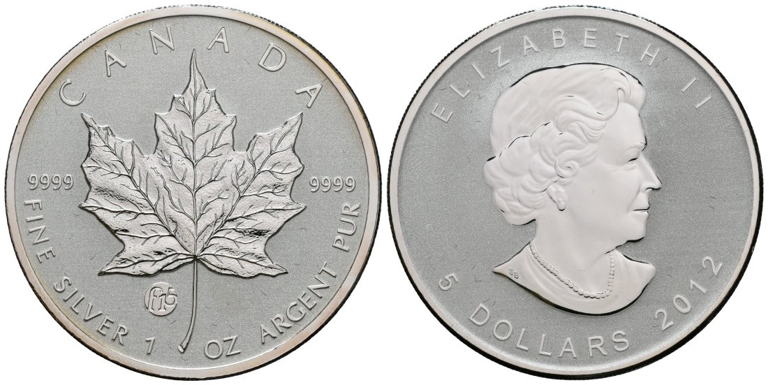 PEUS 4813 Kanada 31,1 g Feinsilber. Maple Leaf 5 Dollars Maple Leaf SILBER Unze 2012 Uncirculated (Kapsel)