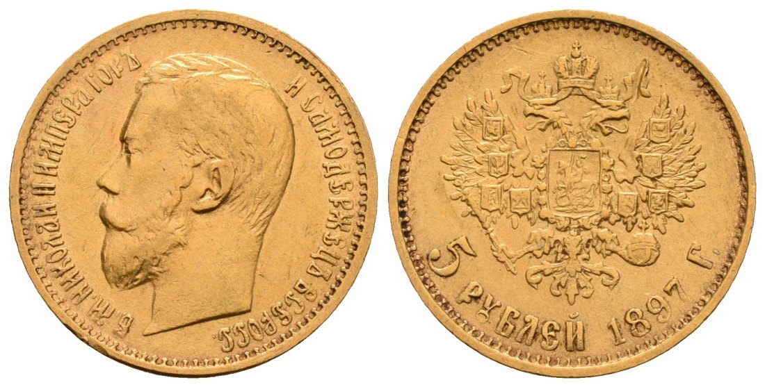 PEUS 4765 Russland 3,87 g Feingold. Zar Nikolaus II. (1894 - 1917) 5 Rubel GOLD 1897 АГ Sehr schön