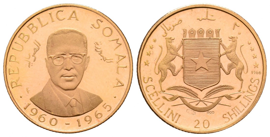 PEUS 4772 Somalia 2,52 g Feingold. 5. Unabhängigkeitstag 20 Shillings GOLD 1966 Proof