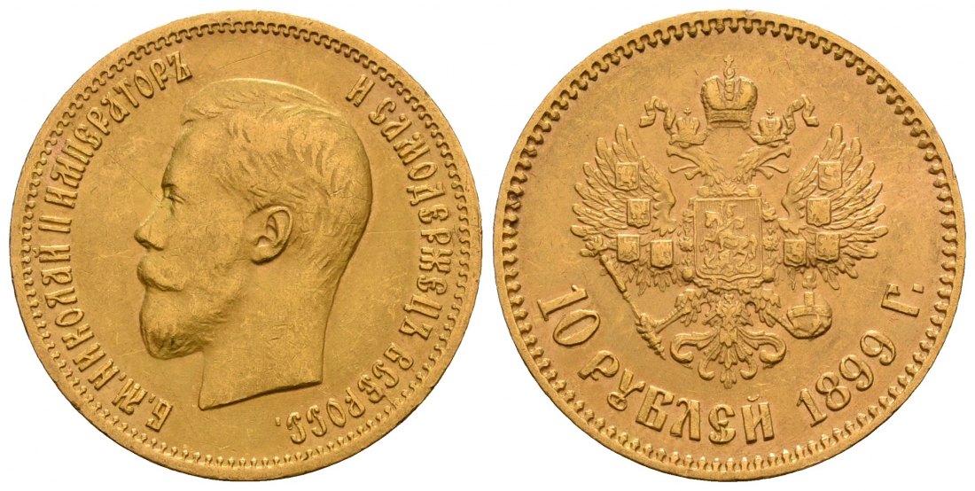 PEUS 4782 Russland 7,74 g Feingold. Zar Nikolaus II. (1894 - 1917) 10 Rubel GOLD 1899 АГ (AG) Kl. Kratzer, Vorzüglich