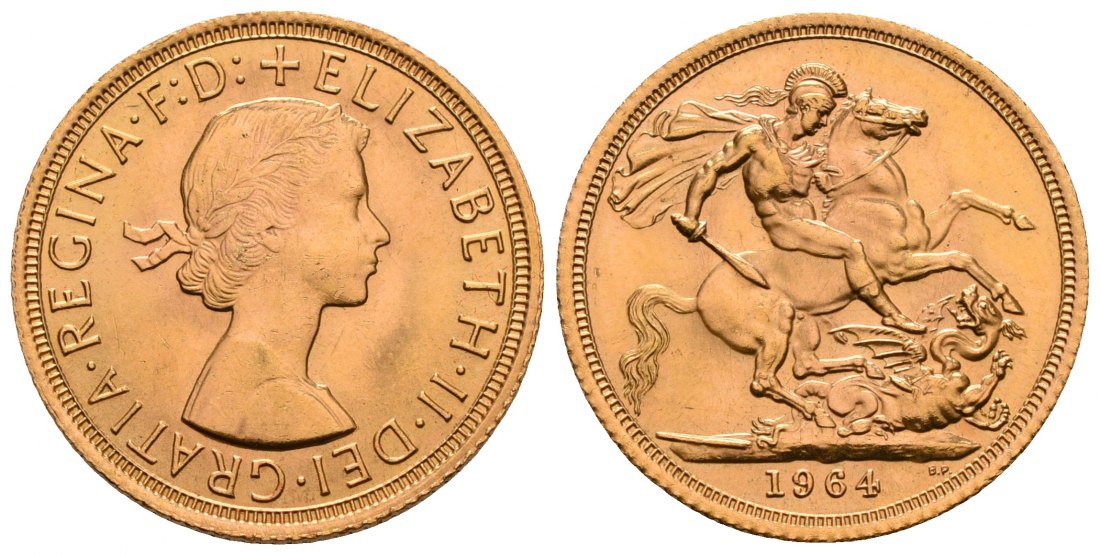 PEUS 4785 Grossbritannien 7,32 g Feingold. Elizabeth II. (1952 - heute) Sovereign GOLD 1964 Kl. Kratzer, vorzüglich