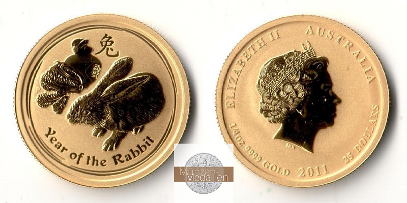Australien  25 Dollar MM-Frankfurt Feingold: 7,78g Year of the Rabbit 2011 