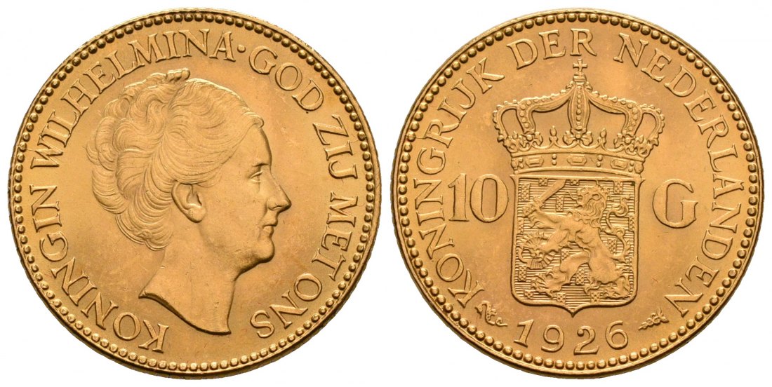 PEUS 4797 Niederlande 6,06 g Feingold 10 Gulden GOLD 1926 Kl. Kratzer, Vorzüglich