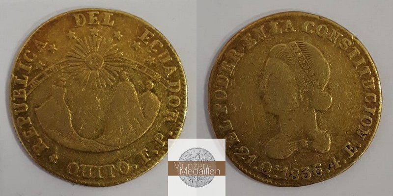 Ecuador MM-Frankfurt  Feingold: 11,81g 4 Escudos 1836 