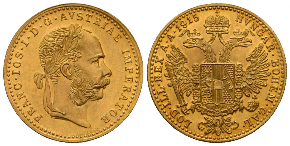 PEUS 4801 Österreich 3,44 g Feingold. Franz Joseph I. (1848 - 1916) 1 Dukat (off.NP) GOLD 1915 Kratzer, Vorzüglich