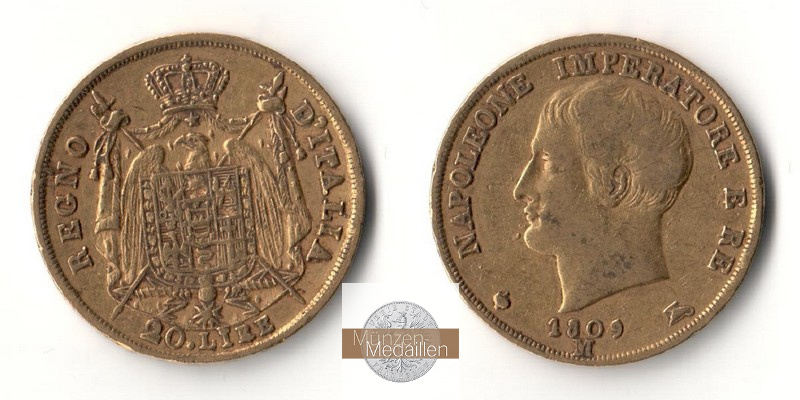 Italien   20 Lire MM-Frankfurt Feingold: 5,81g Napoleon, emperor and king 1809 