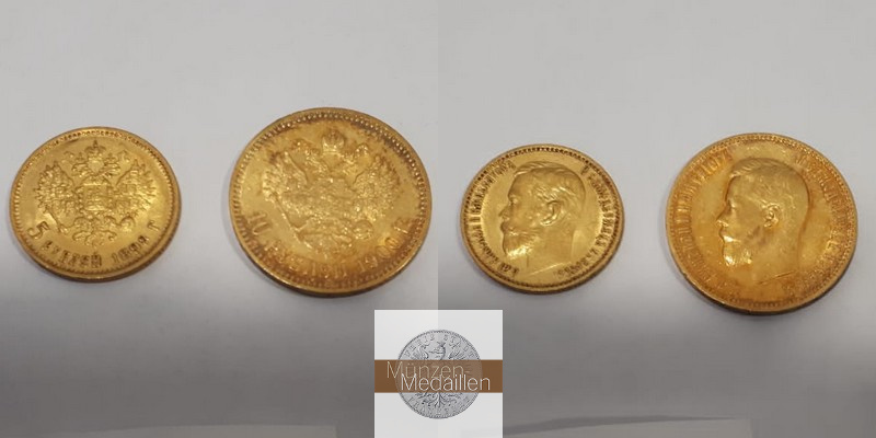 Russland  5 und 10 Rubel MM-Frankfurt Feingold insg.: 11,63g Zar Nikolaus II. 1894-1917 1898 + 1900 