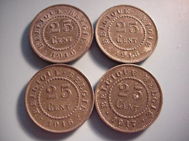Belgien-Deutsche Besatzung 4 x 25 Cent 1915/1916/1917/1918