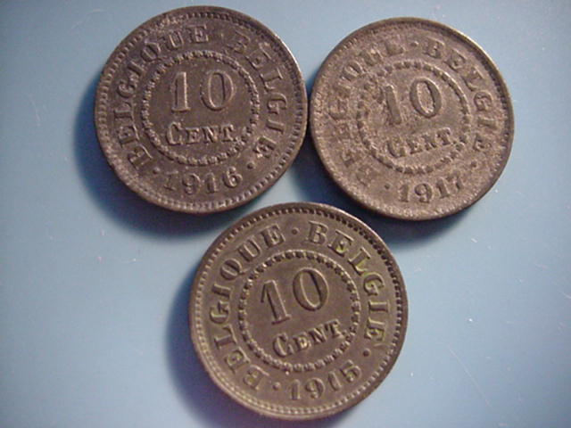 Belgien-Deutsche Besatzung 3 x 10 Cent 1915/1916/1917