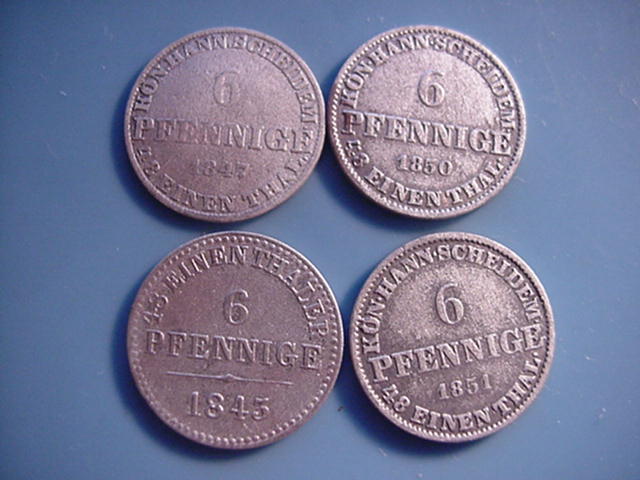 Hannover Ernst August 4 x 6 Pfennige 1843-1851