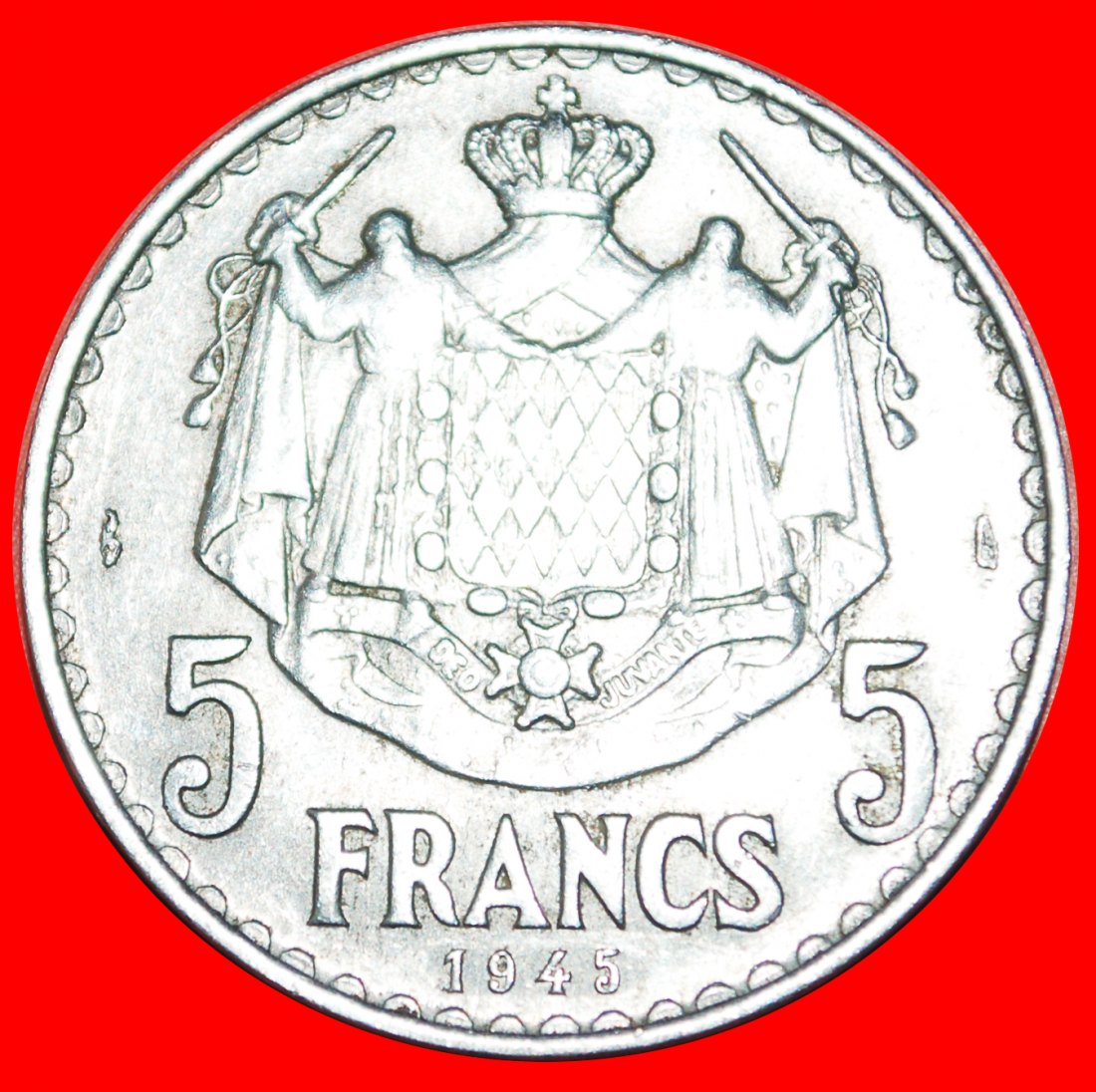  • FRANCE: MONACO ★ 5 FRANCS 1945 UNCOMMON! LOW START ★ NO RESERVE!   