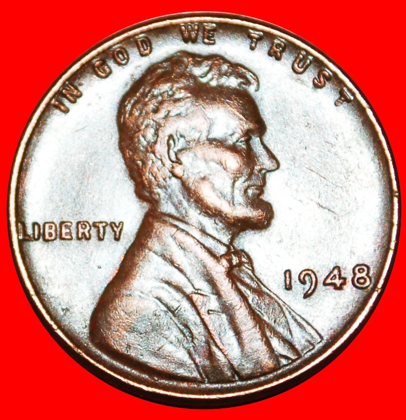  • WEIZEN PENNY (1909-1958): USA ★ 1 CENT 1948! LINCOLN (1809-1865) OHNE VORBEHALT!   