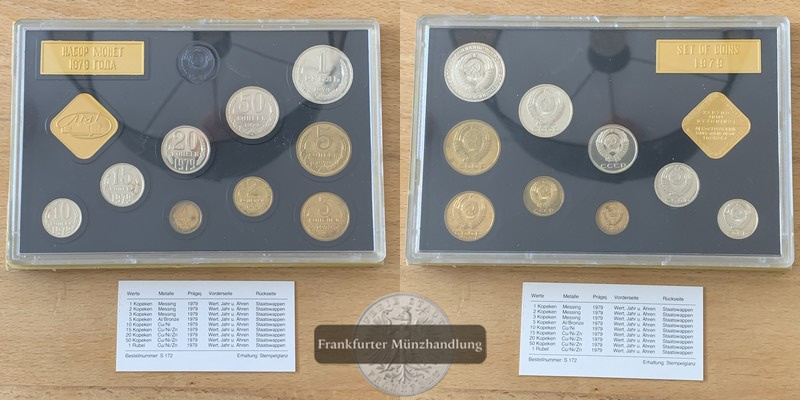  Sowjetunion  Kursmünzensatz 1979 1 Kopeken - 1 Rubel FM-Frankfurt Gewicht: 153,4g   