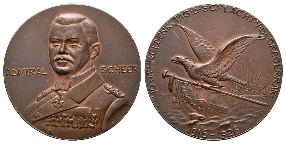  Linnartz 1. Weltkrieg Bronzemedaille 1926 10.Gedenktag Skagerrakschlacht R! vz-stgl Gewicht: 34,8g   