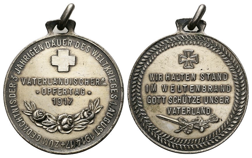  Linnartz 1. Weltkrieg versilberte Medaille 1917 Vaterländischer Opfertag vz Gewicht: 17,7g   