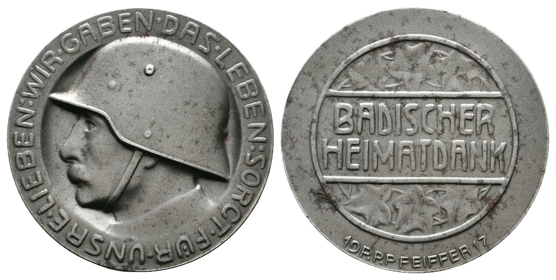  Linnartz 1. Weltkrieg Propaganda Baden Eisenmedaille 1917 Badischer Heimatdank vz Gewicht: 23,6g   