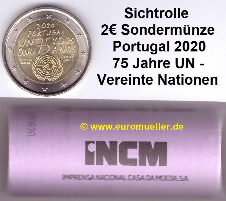 Portugal Rolle...2 Euro Gedenkmünze 2020...75 Jahre UN   